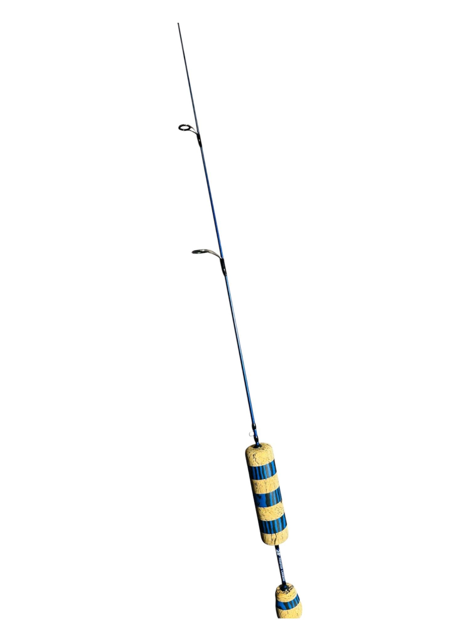 28" Metallic Blue Panfish Carbon, Black Thread, Custom EVA/Cork Split Grip